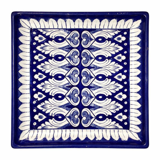 Handcrafted Blue Pottery Serving Dish – Medium Square (10 × 8.5 Inches) - Habitt
