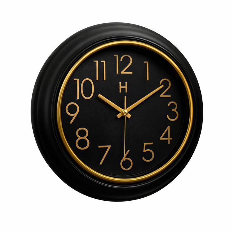 Heritage Prague 2 Wall Clock 18 x 18 Inch – Black & Gold Classic Design with Elegant Round Frame (Plastic) - Habitt