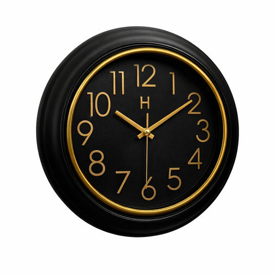 Heritage Prague 2 Wall Clock 18 x 18 Inch – Black & Gold Classic Design with Elegant Round Frame (Plastic) - Habitt