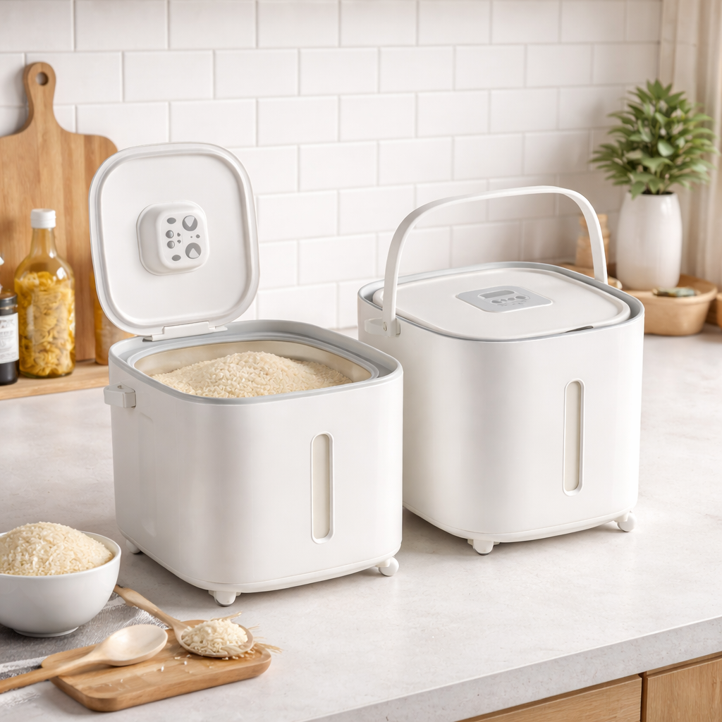 1 Pc Airtight Rice Storage Bucket with Wheels & Handle – Large Capacity Grain Container with Moisture-Proof Lid - Habitt