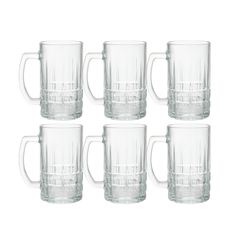 Premium Textured Clear Glass Juice Mug 400 ml with Handle – Set of 6 | Durable Drinkware for Home & Café - Habitt