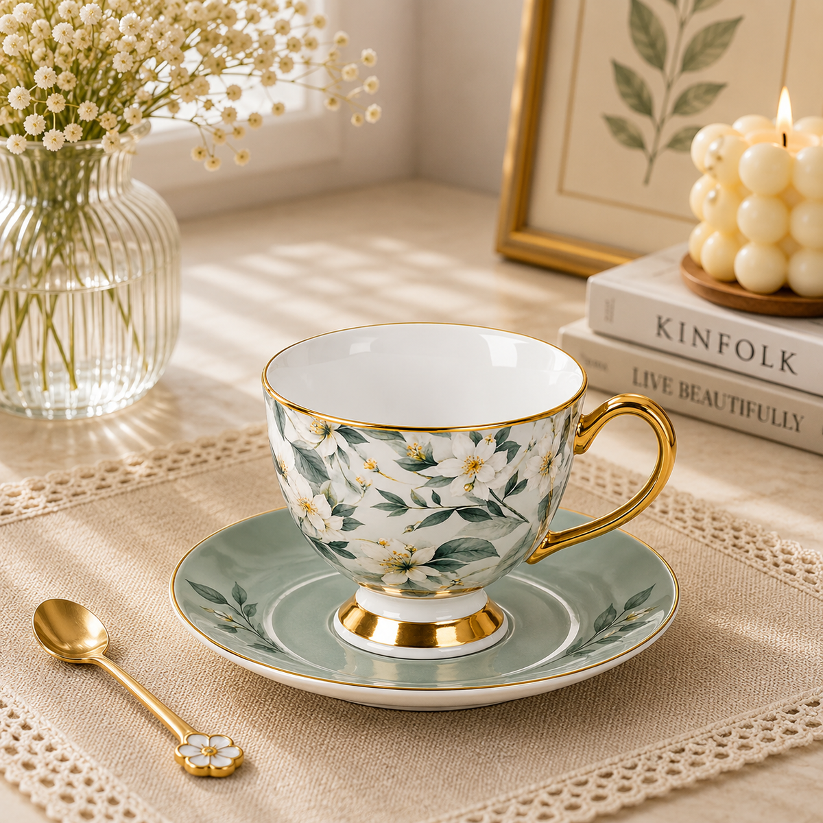 12 PCS Luxury Cup & Saucer Set – Elegant Tea & Coffee Tableware