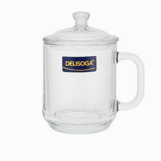 360 mL Glass Mug with Lid & Handle – Premium Clear Drinking Mug for Hot & Cold Beverages - Habitt