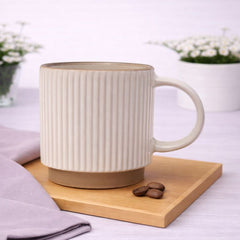 White Ribbed Ceramic Mug 3.5 x 4 Inch | Minimalist Coffee & Tea Mug with Natural Base - Habitt