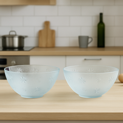 2-Piece Textured Clear Glass Bowl Set – 240 mm Large Serving & Mixing Bowls - Habitt