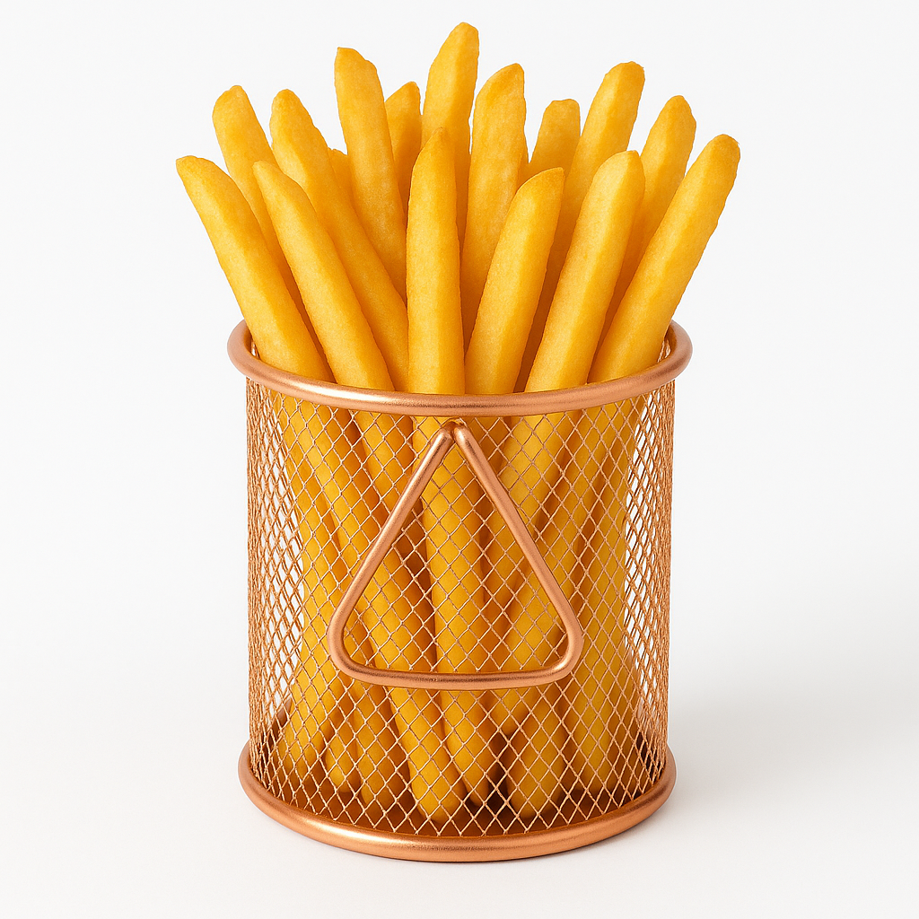 Round Fries Strainer – Silver &amp; Black Stainless Steel Mesh Basket - Habitt