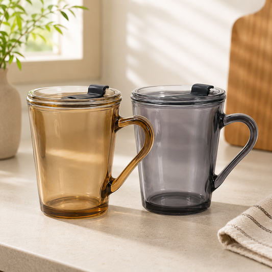 Juice Mug with Handle & Lid – High-Capacity Drinking Cup (Brown, Black)