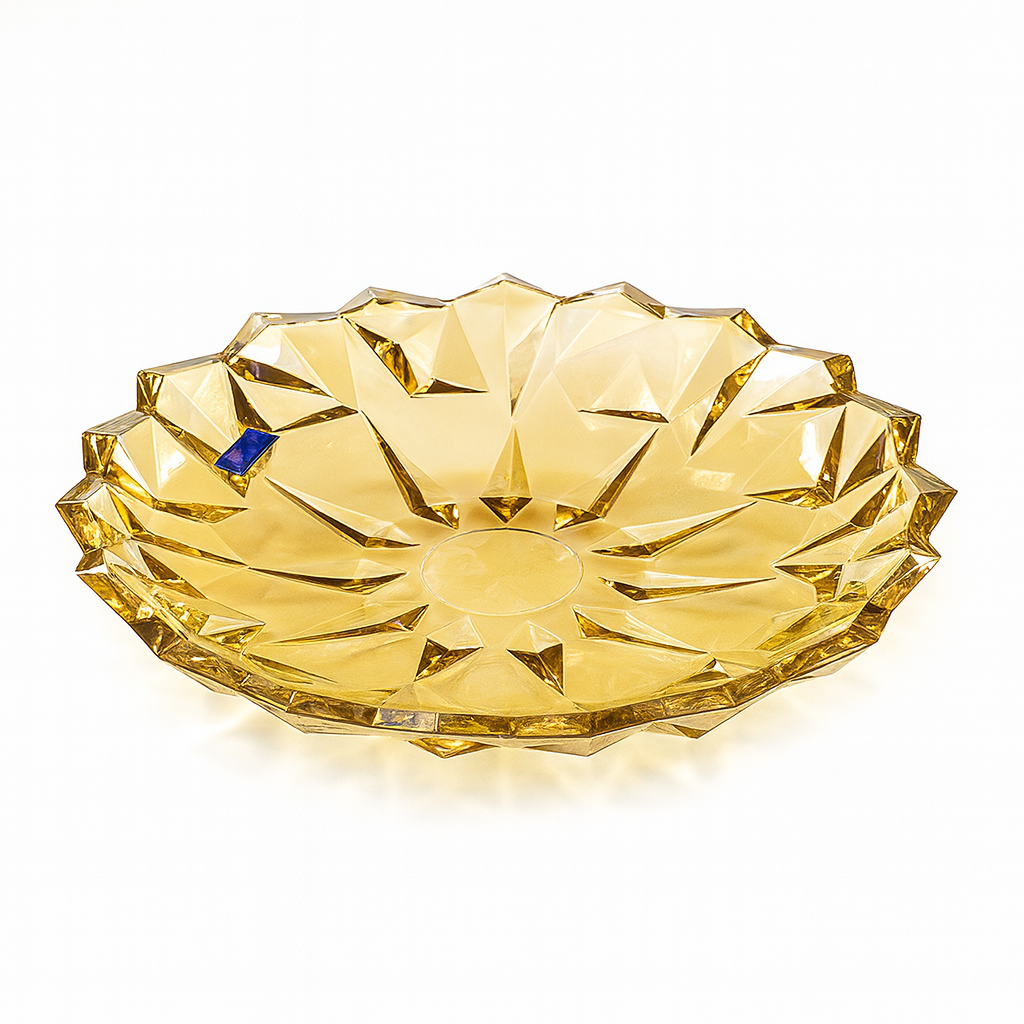 337 mm Premium Coloured Serving Plate – Crystal-Cut Design in Gold & Silver for Cakes, Snacks & Décor (1 Pc) - Habitt