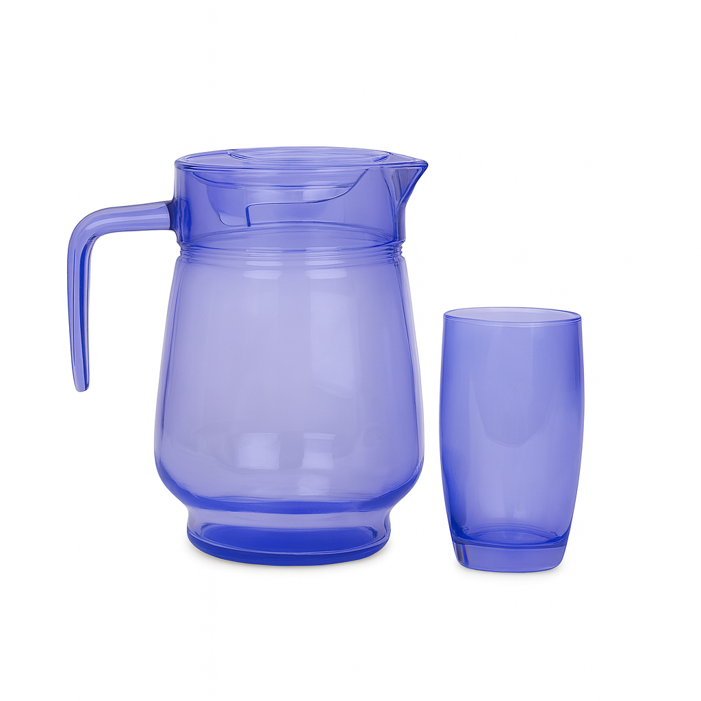 Purple-Tinted Glass Water Set – 7-Piece Jug & Tumbler Set (1.25 L Jug + 320 ml Glasses) - Habitt