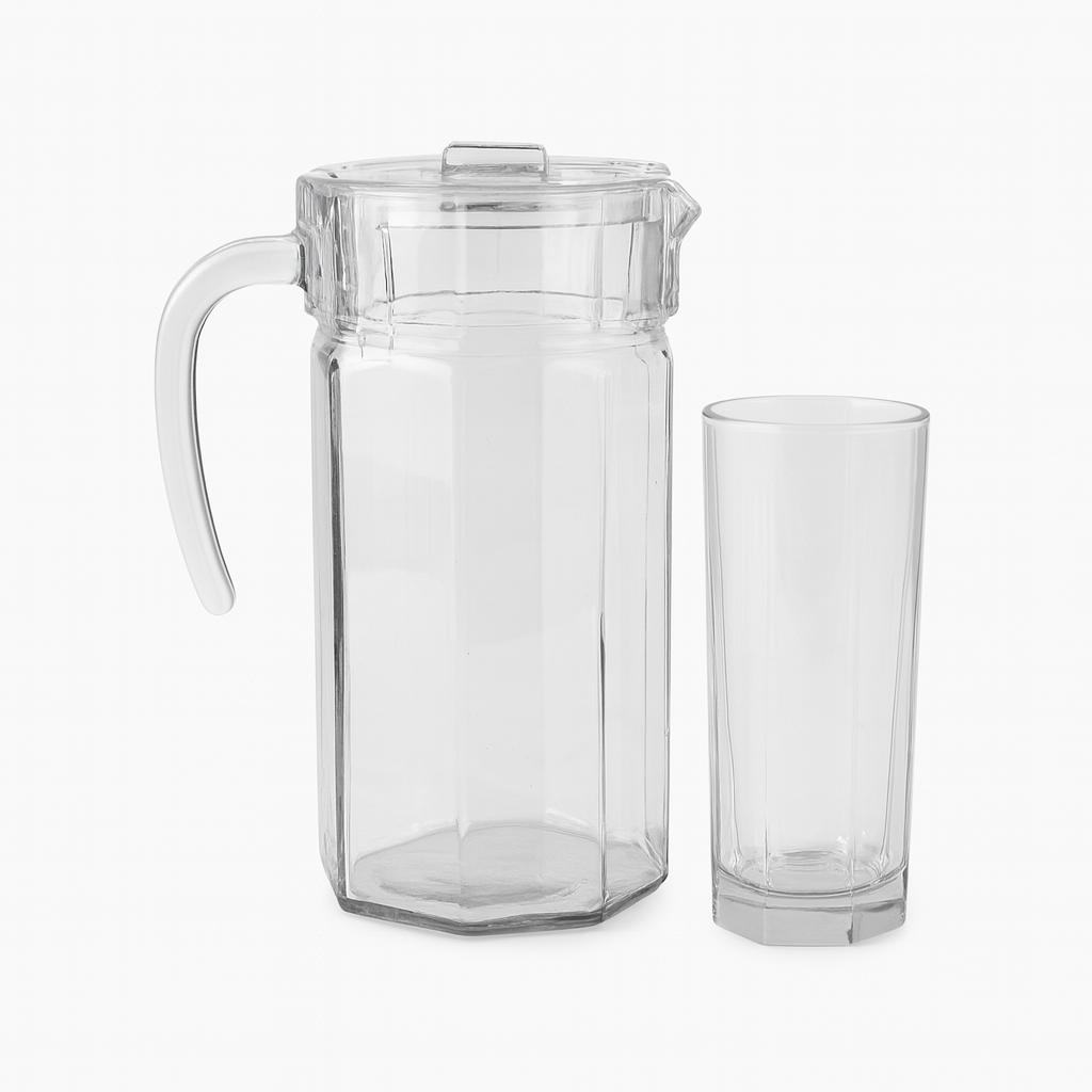 Premium Deli Glassware Water Set – 7 Piece Set (1.25 L Jug + 320 mL Glasses) - Habitt