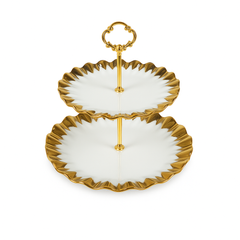 Super Dine 2 Tier – White & Gold Ceramic Serving Stand - Habitt