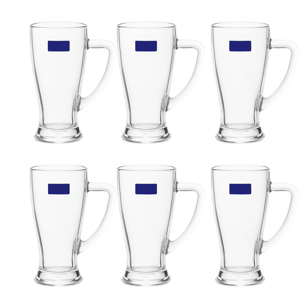 Clear Glass Juice Mug with Handle 430 ml – Set of 6 | Premium 6-Piece Drinkware for Home & Café - Habitt