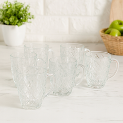 520 ml Crystal-Pattern Juice Mug – Heavy-Duty Glass Mug Set of 6 for Water, Juice, Shakes & Beverages - Habitt
