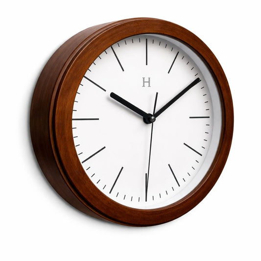 Heritage Squat 2 Wall Clock 9.75 Inch – Wood Finish Frame with Minimal White Dial & Modern Classic Style (Plastic) - Habitt