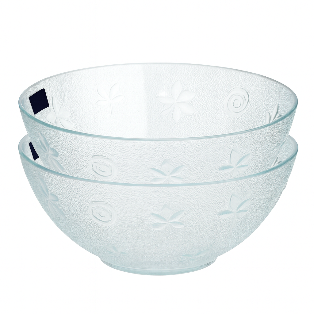 2-Piece Textured Clear Glass Bowl Set – 240 mm Large Serving & Mixing Bowls - Habitt