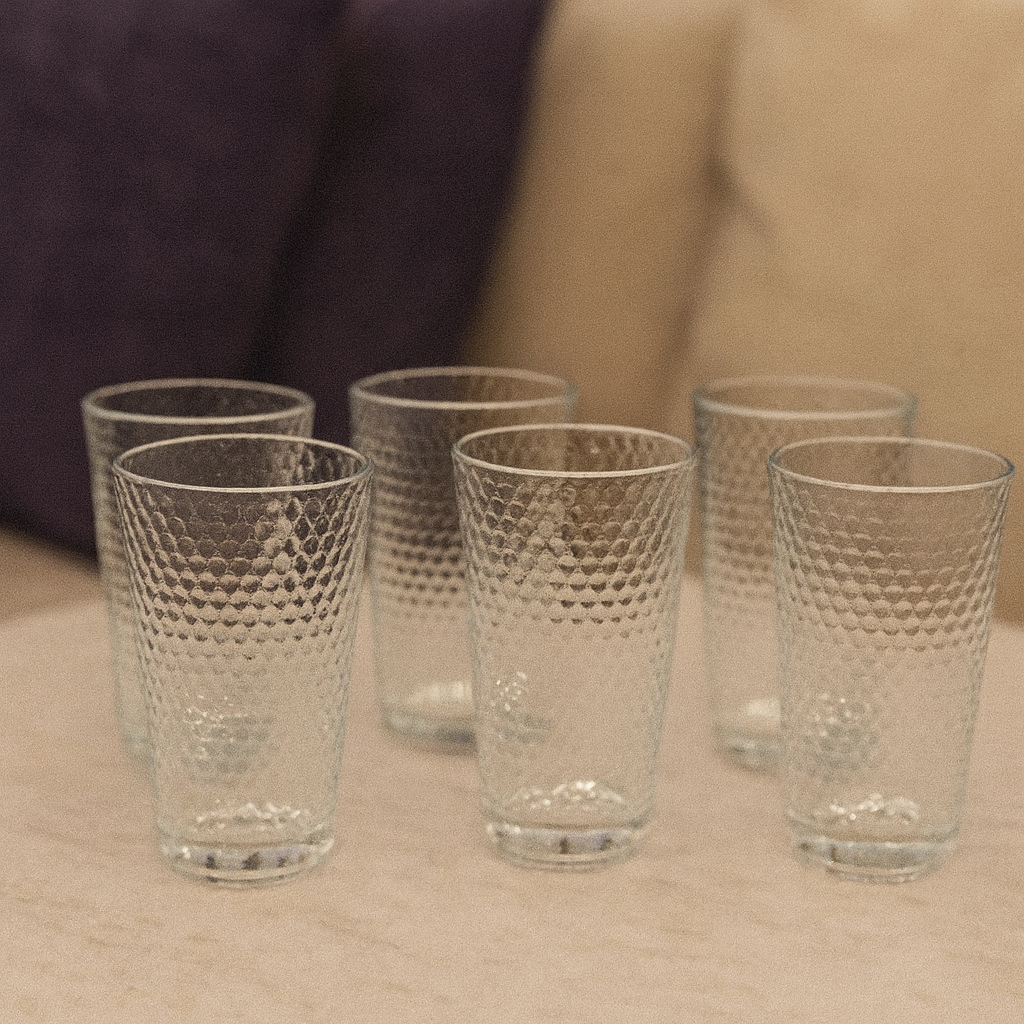 Hammered-Design Heavy-Base Tumbler Glass Set 315 ml – Premium Clear Drinkware (6 Pcs) - Habitt