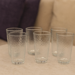 Hammered-Design Heavy-Base Tumbler Glass Set 315 ml – Premium Clear Drinkware (6 Pcs) - Habitt