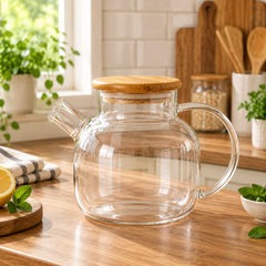 1.5 Litre Clear Kettle with Wooden Lid, Transparent