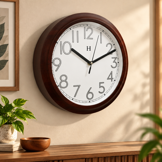 Heritage Squat 2 Wall Clock 9.75 Inch – Walnut Wood-Effect Frame with White Dial & Classic Numerals (Plastic)