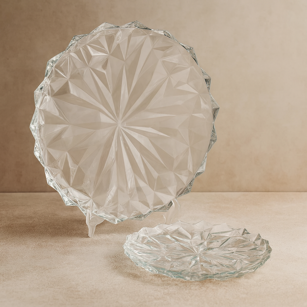 Elegant Clear Pressed-Glass 7-Piece Cake & Dessert Plate Set – 337/178 mm Plates - Habitt