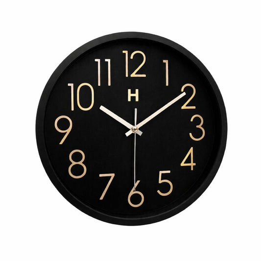 Heritage Bradford Wall Clock 14.5 Inch – Classic Black Dial with Gold Numerals & Minimalist Design (Plastic) - Habitt