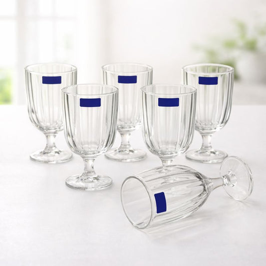 Set of 6 Clear Ribbed Glass Goblets – Elegant Stemmed Drinking Glasses for Water, Juice - Habitt