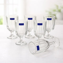 Set of 6 Clear Ribbed Glass Goblets – Elegant Stemmed Drinking Glasses for Water, Juice - Habitt