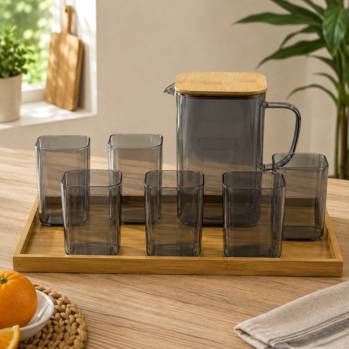 6 Piece Transparent Water Set with Jug | Drinkware Set