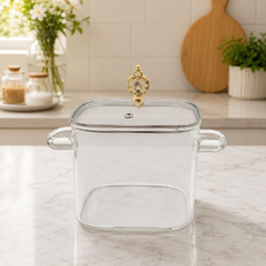 3200ML Glass Cooking Pot with Lid | Rectangular Glass Cooking Pot