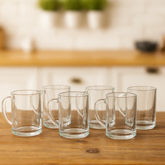380 ml Heavy Glass Juice Mug – Classic Clear Beverage Mug Set of 6 for Juice, Water, Lassi & Shakes - Habitt