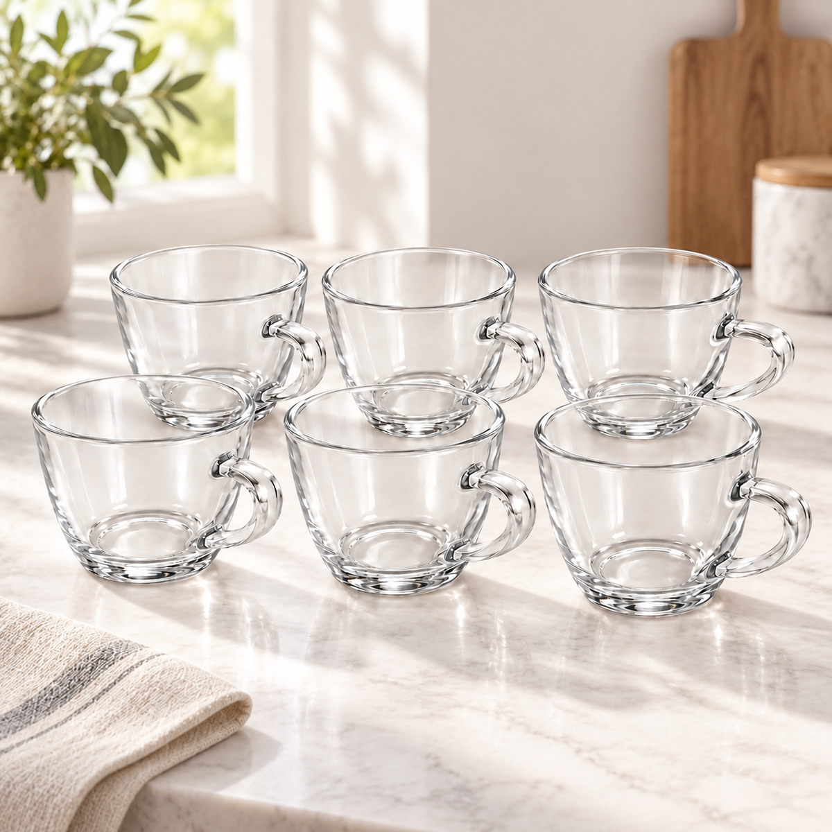 6Pcs Clear Glass Cup Set 210ml | Tea & Coffee Cups