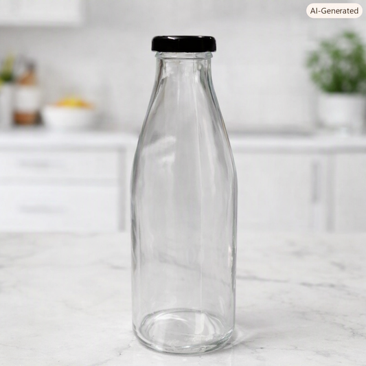 1Pc Sirio Assorted Glass Bottle – 1 L Decorative & Functional Drink Dispenser with Metal Cap