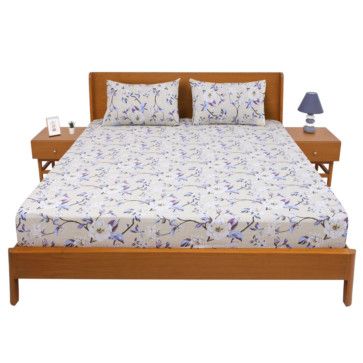 Blue Florals Double Bed Sheet 90x94E-Com - Habitt