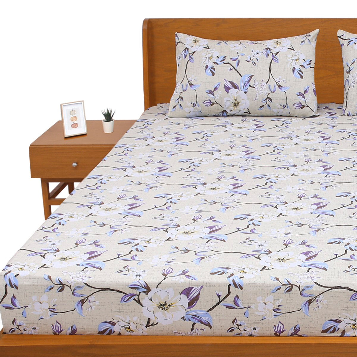 Blue Florals Double Bed Sheet 90x94E-Com - Habitt