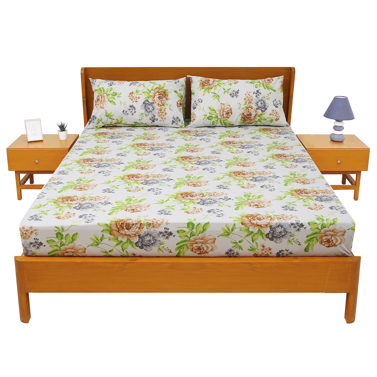 Floral Bliss Double Bed Sheet 90x100 – Soft Cotton with 2 Pillow Covers - Habitt