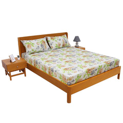 Floral Bliss Double Bed Sheet 90x100 – Soft Cotton with 2 Pillow Covers - Habitt