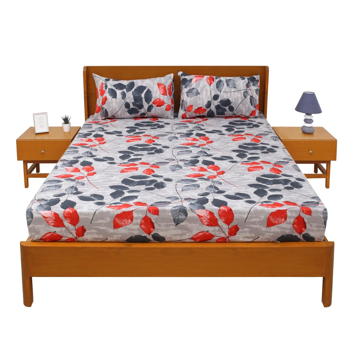 Double BedSheet 90x96" Gray Leaf (BR) - Habitt
