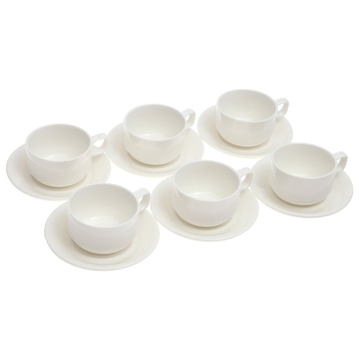 6-Piece Cup & Saucer Set – Elegant White Ceramic - Habitt