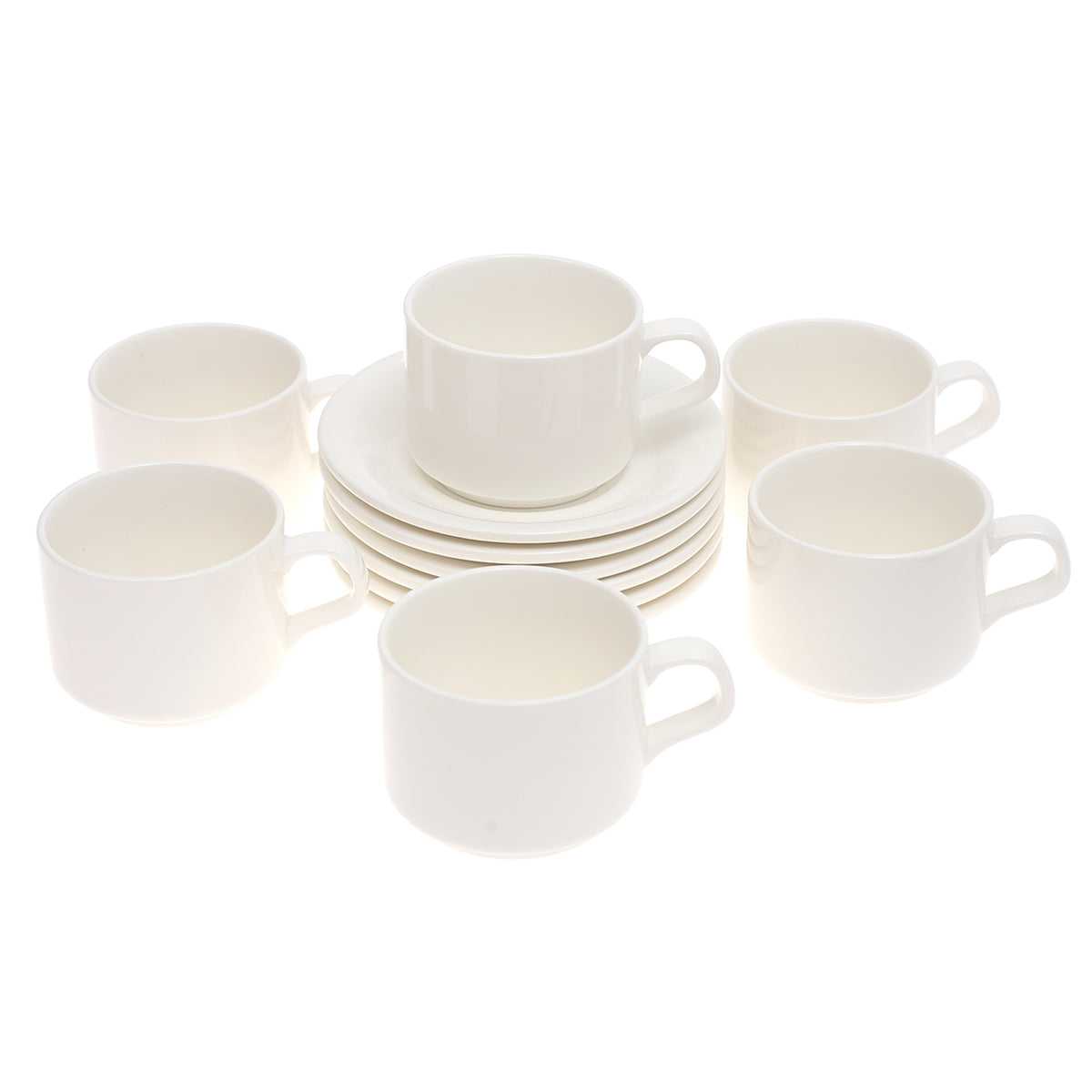 6-Piece Cup & Saucer Set – Elegant White Ceramic - Habitt