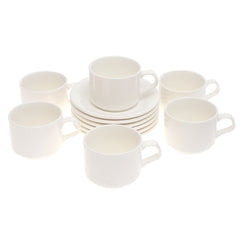 6-Piece Cup & Saucer Set – Elegant White Ceramic - Habitt