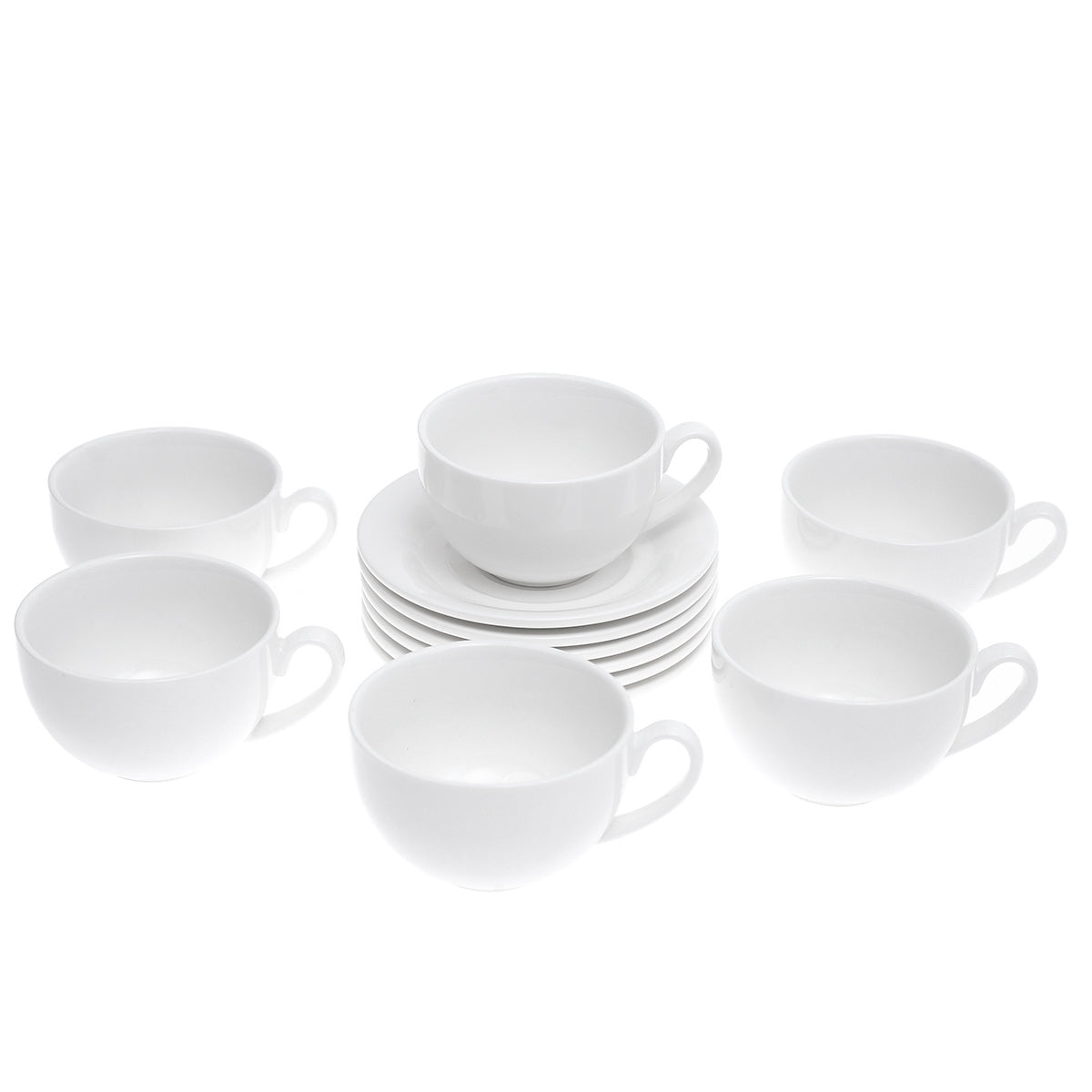 6-Piece Cup & Saucer Set – Elegant White Ceramic - Habitt