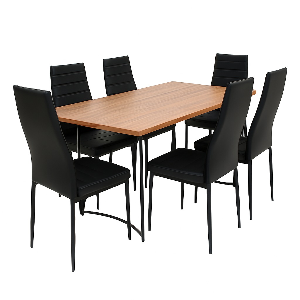 Gravil Dinning Table with 6 Person Ease Chair - Habitt