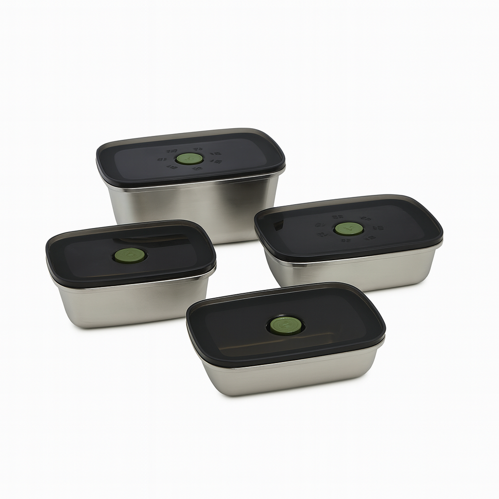 4-Piece Stainless Steel 304 Airtight Storage Container Set – 500ml, 650ml, 750ml, 1000ml - Habitt