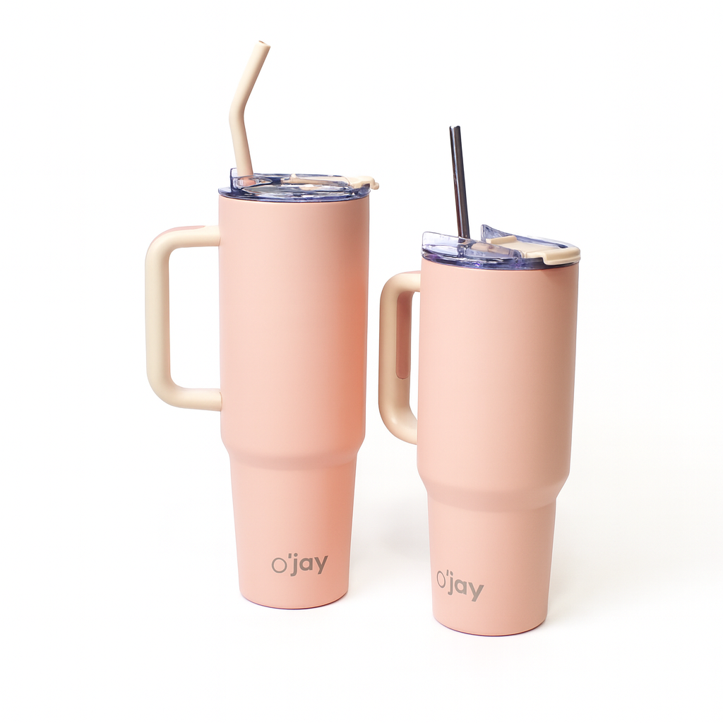 O’jay Matte Peach Insulated Tumbler with Handle & Straw – 50oz / 40oz – SP17910 - Habitt
