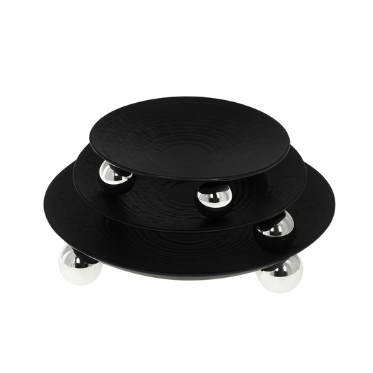 1 Pc Round Iron Tray – Black Finish with Silver Ball Stands - Habitt