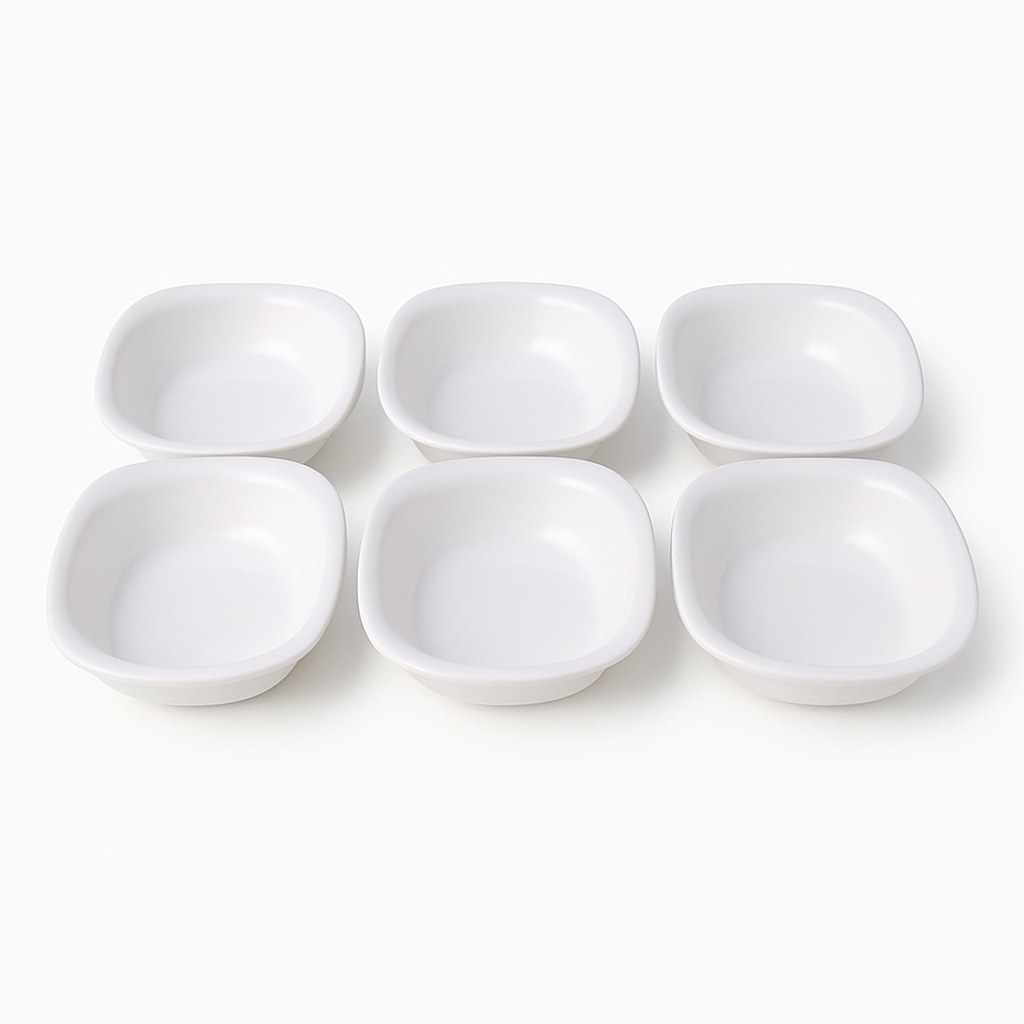 6 Pcs Solecasa White Square Ceramic Bowl Set – Minimalist Snack & Dip Bowls - Habitt