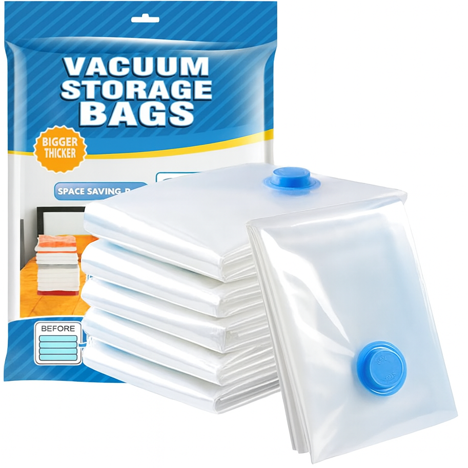 6 Pcs Vacuum Storage Bags – Space Saver Set with Air-Tight Seal - Habitt