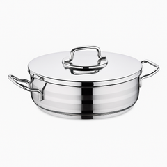 Astra2 Stainless Steel Low Casserole Set – Premium Mirror Finish Shallow Cookware (Sizes: 24x8 cm, 28x10 cm) - Habitt