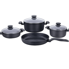 Ornella 7-Piece Non-Stick Cookware Set – Premium Black Aluminum Pots & Pans with Glass Lids, Induction Compatible - Habitt