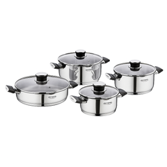 Pera 8-Piece Stainless Steel Cookware Set with Glass Lids - Habitt